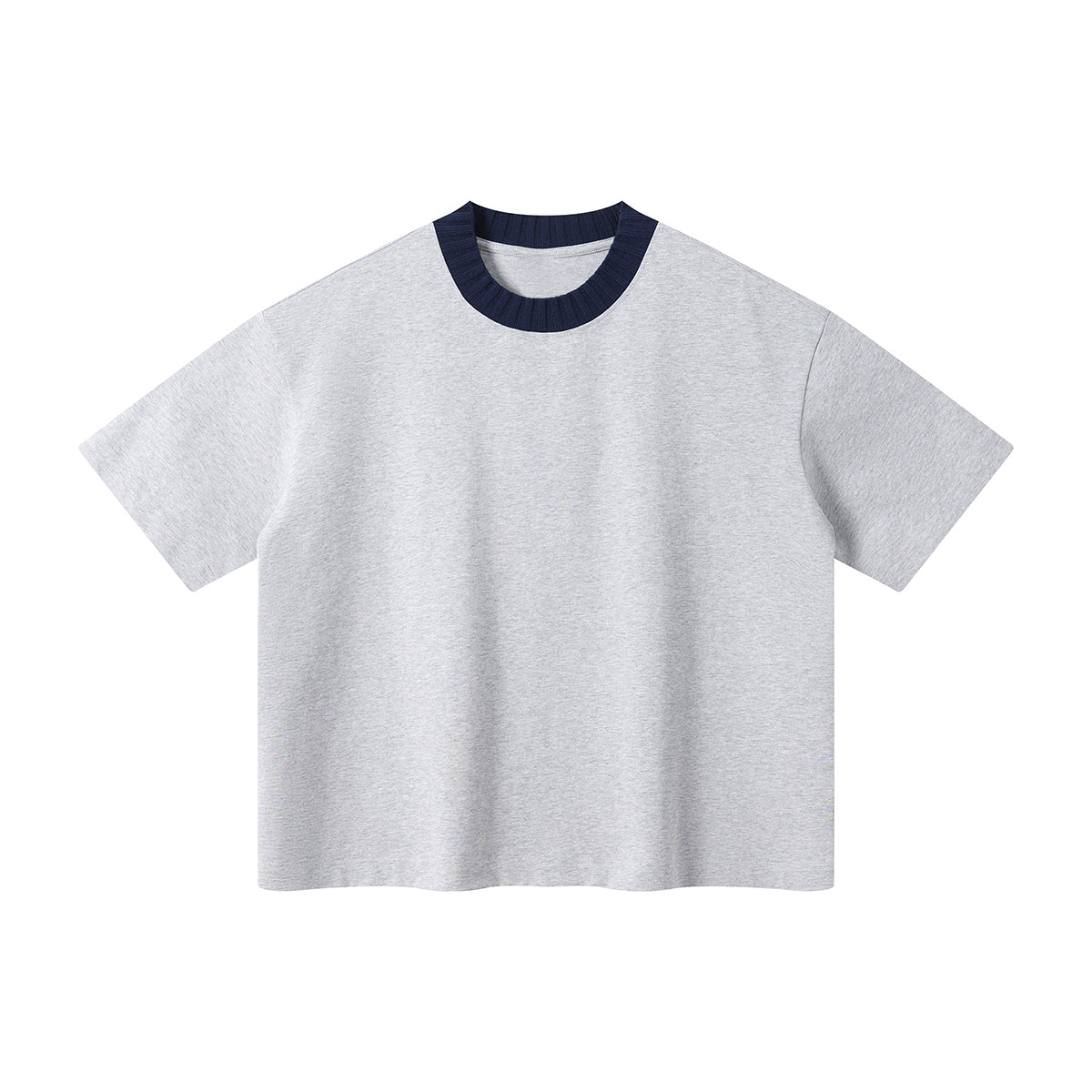Oversized Color-Block Ribbed Collar Comfortable Tee