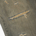 Mud Blue Distressed Wide-Leg Jeans