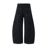 Curved Seam Wide Leg Denim Trousers Dark Indigo Wash