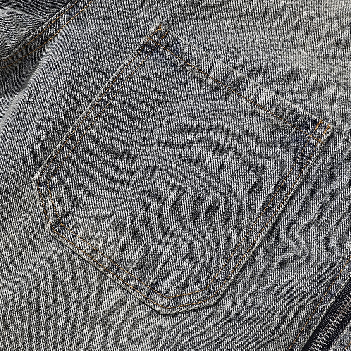 Contrast Stripe Washed Denim Baggy Jacket