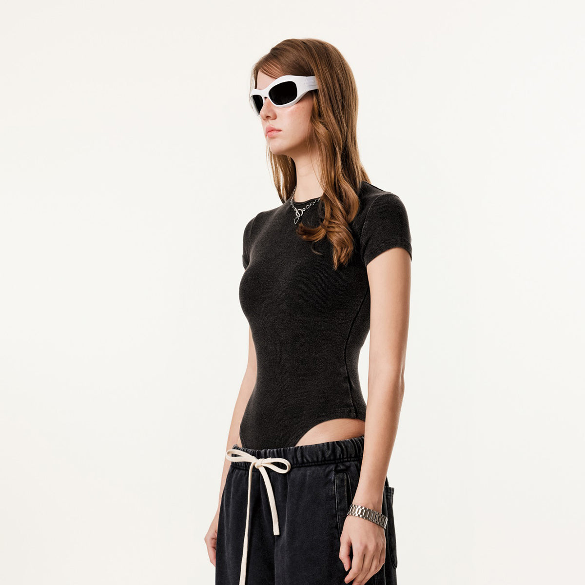 Stone Washed Short-Sleeve Bodysuit