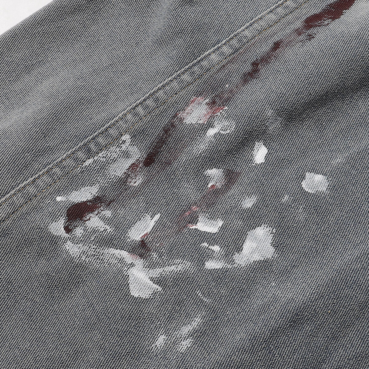 Paint-Spray Ripped Denim Trucker Jacket