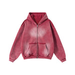 Front-Zip Raw Edge Ripped Hoodie