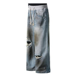 Vintage Wash Double-Waistband Ripped Jeans