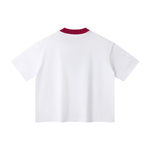 Oversized Color-Block Ribbed Collar Comfortable Tee