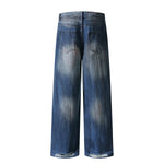 Faded Wash Distressed Baggy Frayed-Hem Jeans