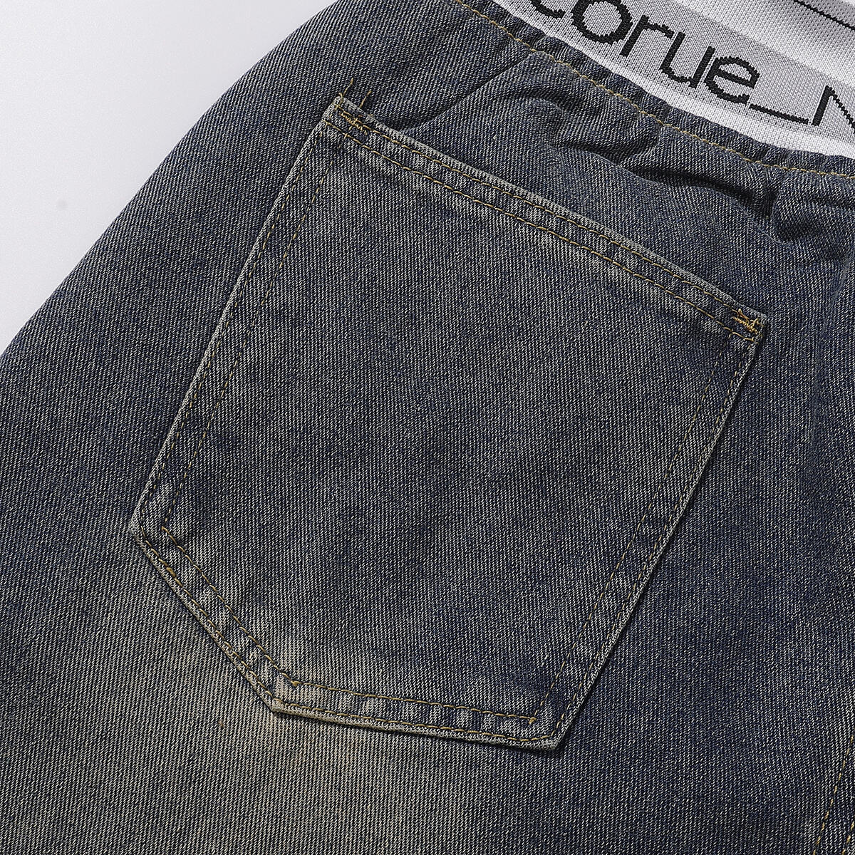 Elastic Waistband Wide Leg Denim Pants