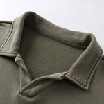 Distressed Edge Buttonless Long-Sleeve Polo