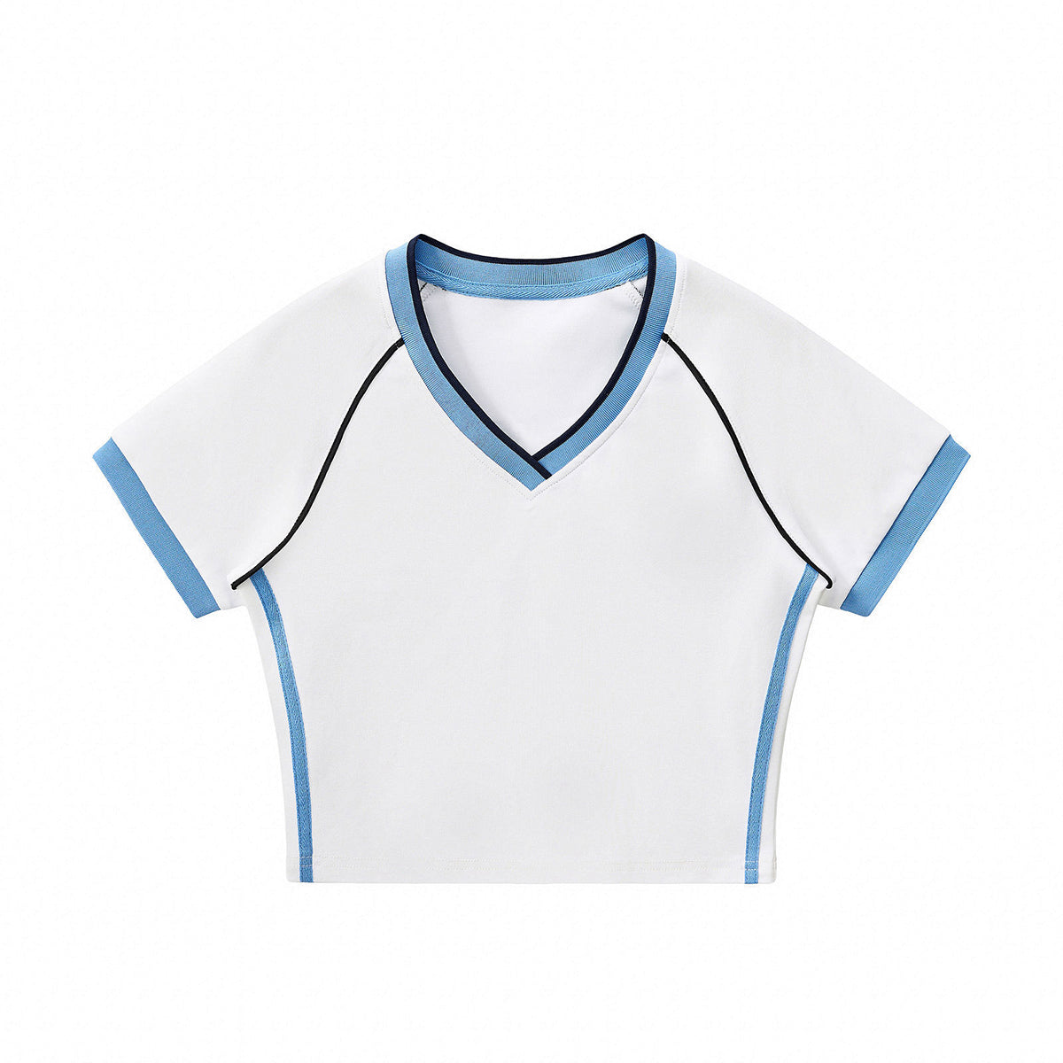 Contrast V-Neck Slim Fit Cropped Y2K Tee