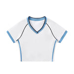 Contrast V-Neck Slim Fit Cropped Y2K Tee