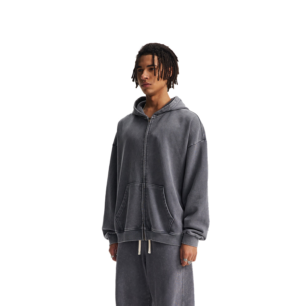 Double Yarn Vintage Washed Zippered Comfort Hoodie