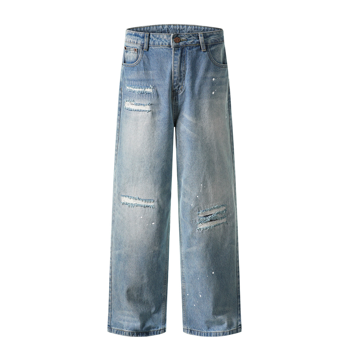 Light Blue Ripped Wide-Leg Jeans