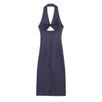 Halter Neck Cut-Out Denim Maxi Dress