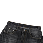 Faded Crackle Wash Baggy Curved Leg Denim Jeans