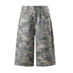 Camo Print Relaxed Fit Denim Capri Shorts