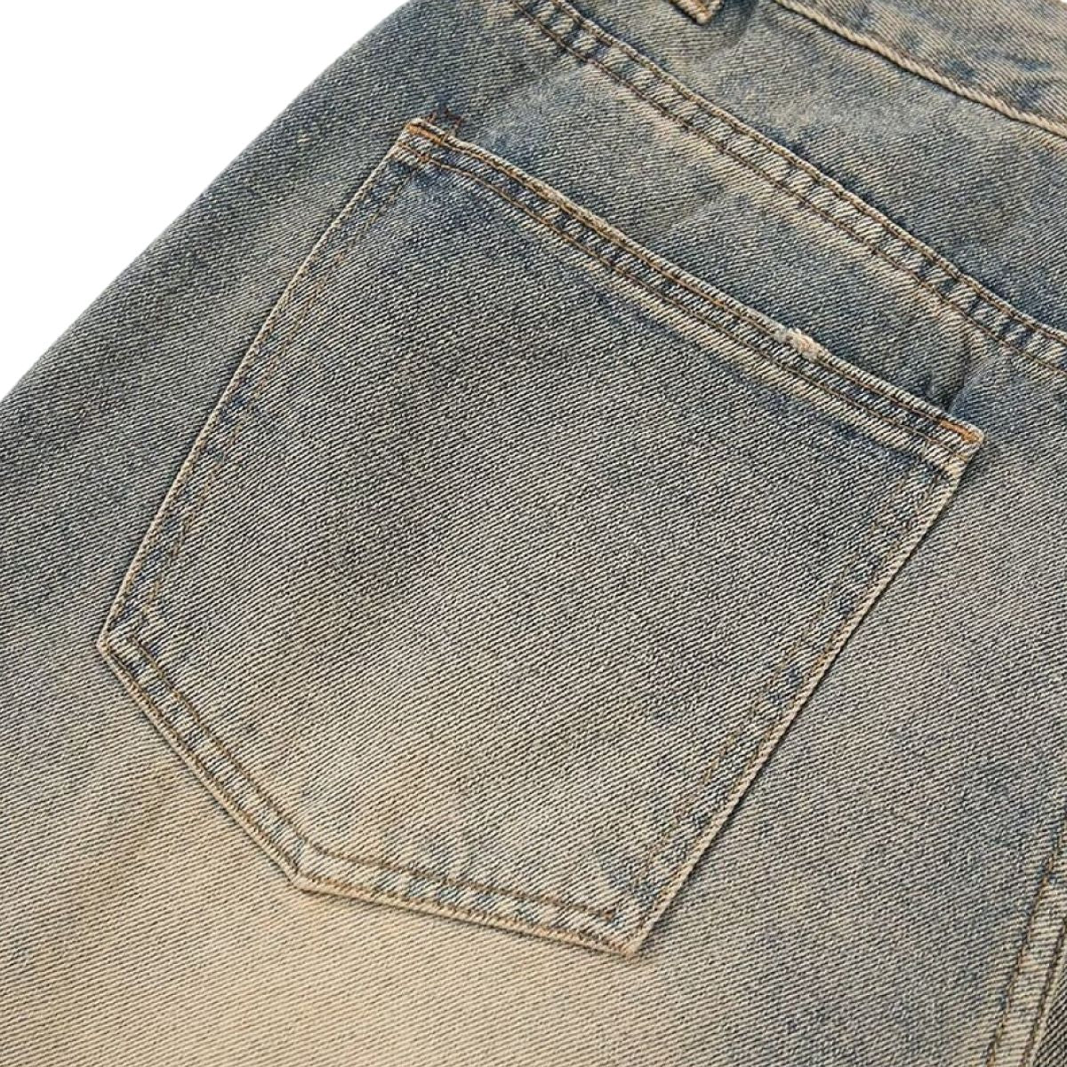 Vintage Distressed Wide Straight Leg Denim Jeans