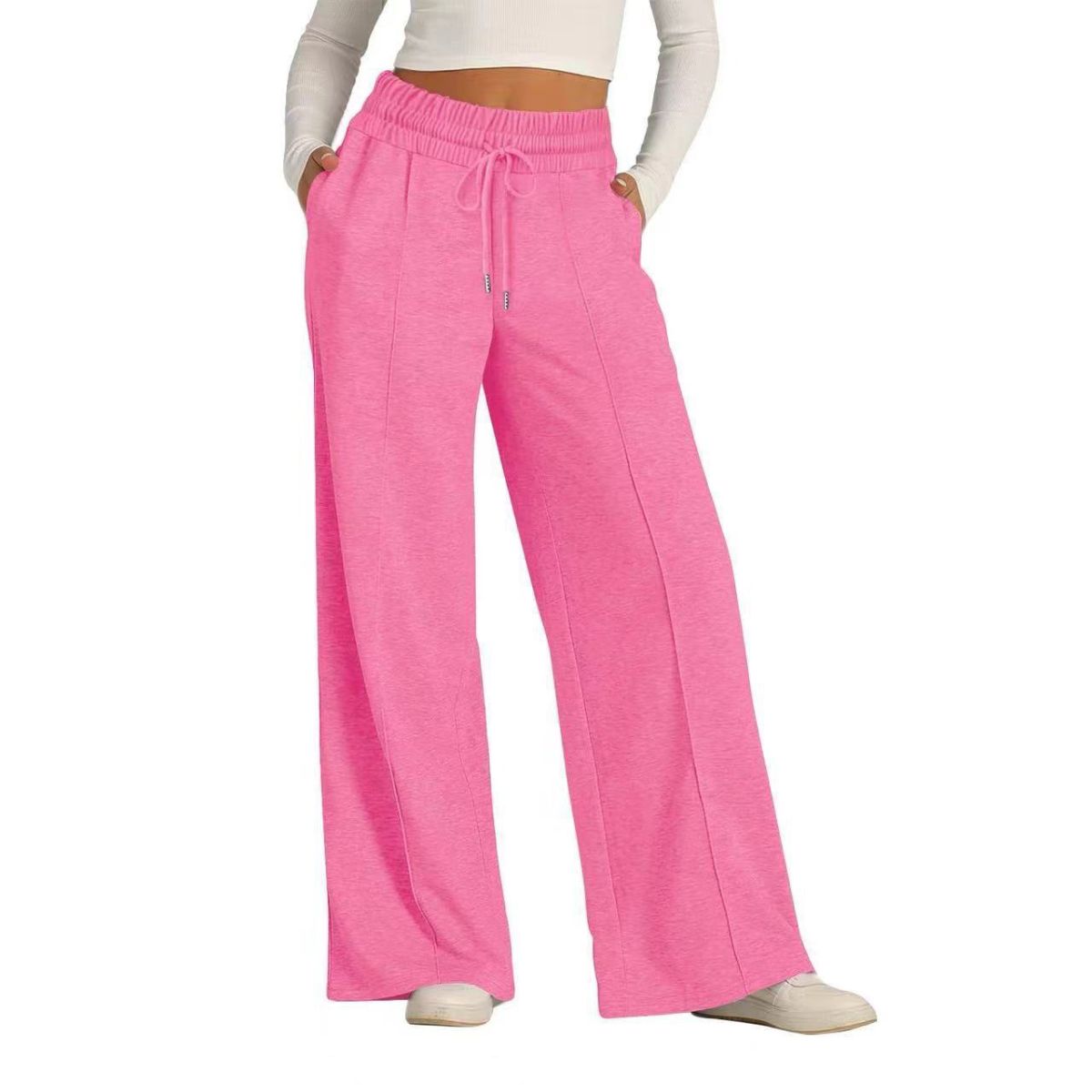 Women's Drawstring High Waist Wide Leg Pants Casual Comfy Trousers