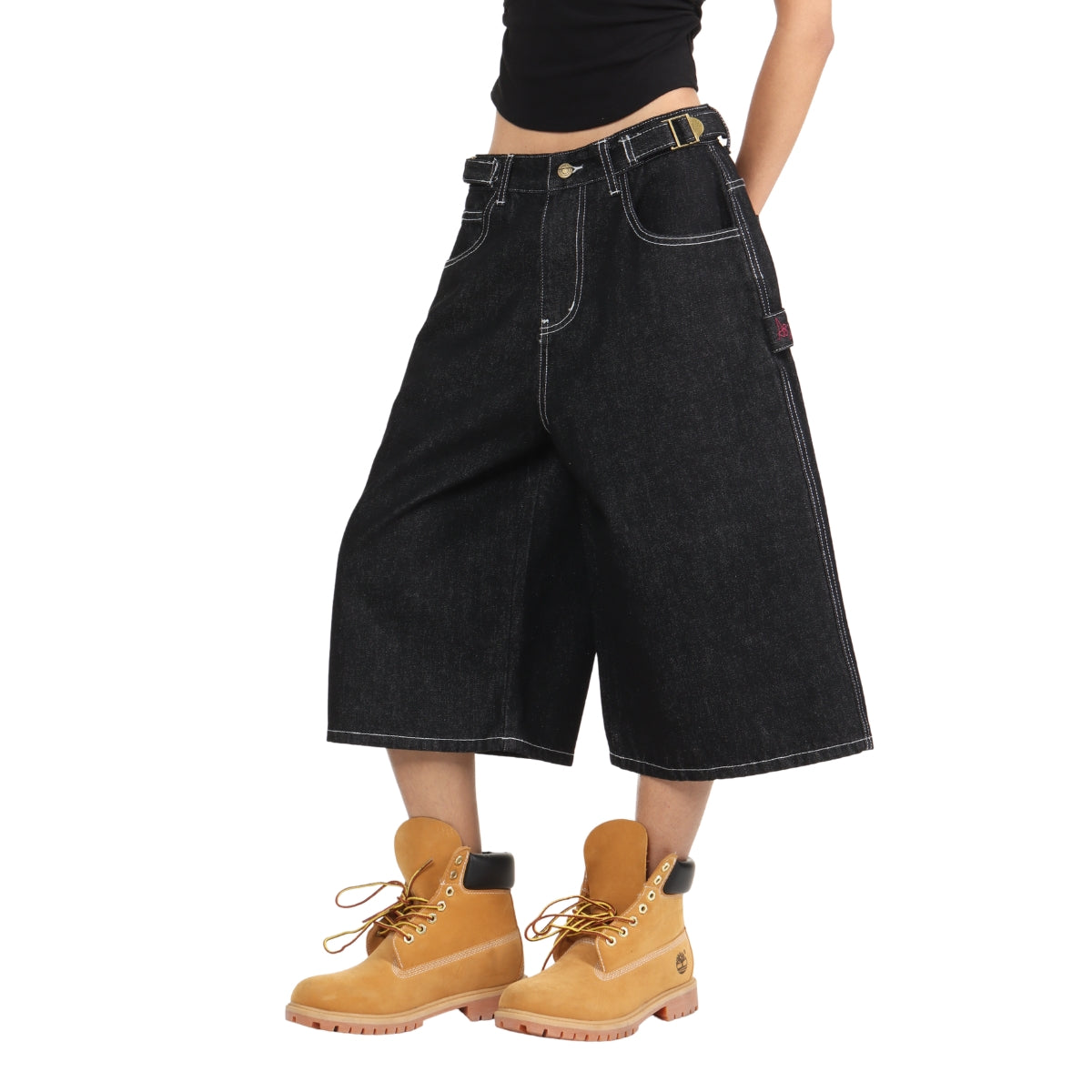 Retro Raw Denim Wide-Leg Bermuda Shorts