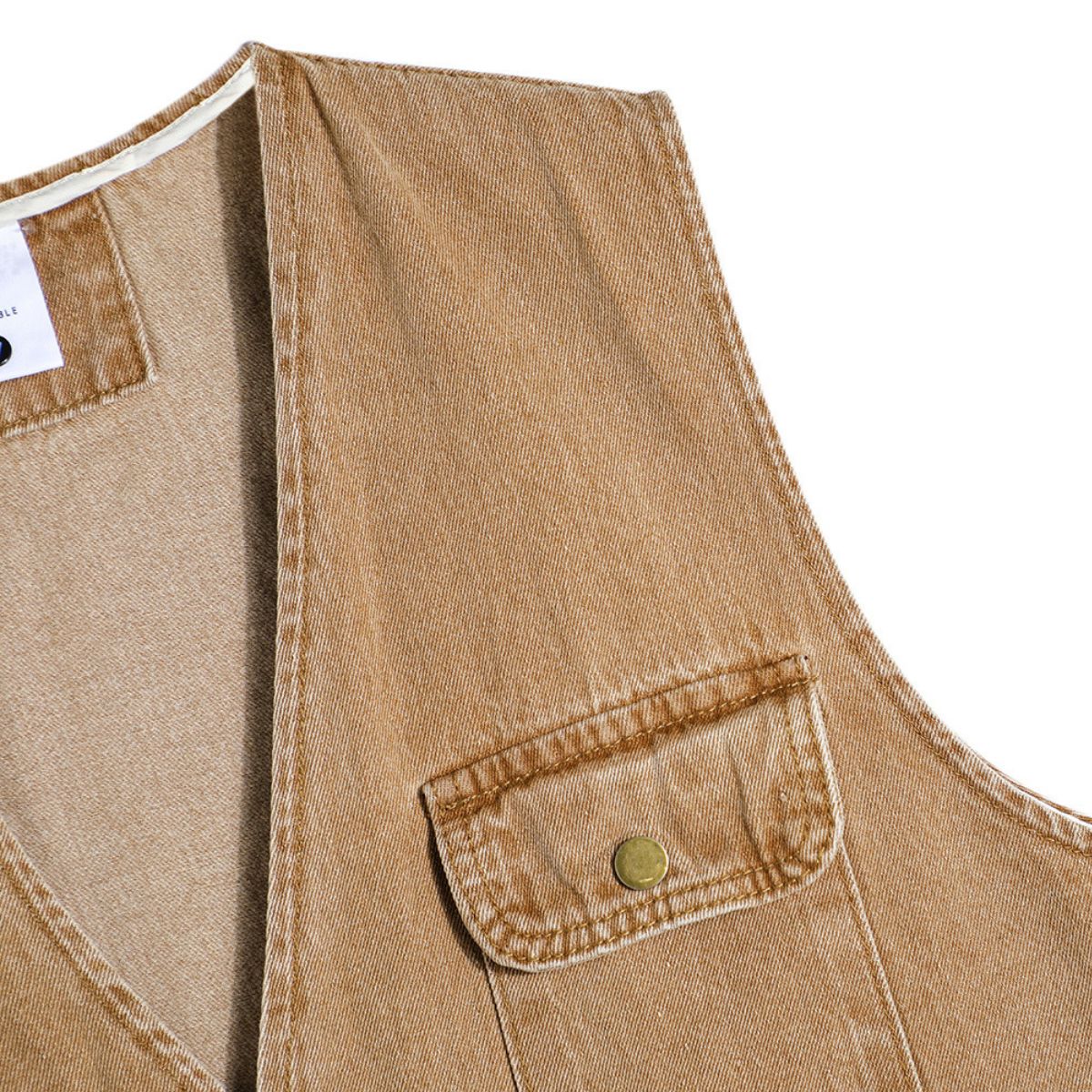 Relaxed Washed Denim Cargo Vest