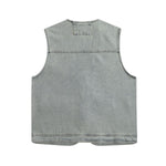 Relaxed V-Neck Denim Cargo Vest