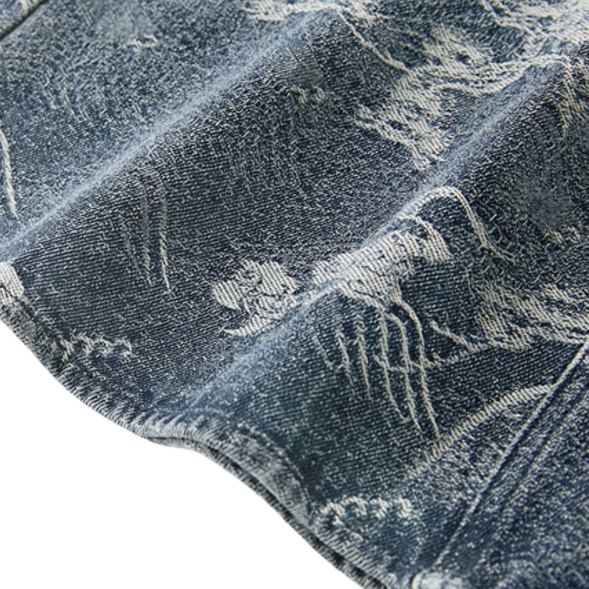 Denim Jacquard Square-Neck A-Line Midi Dress