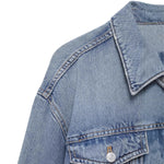Rhinestone Bow Back Washed Denim Trucker Jacket