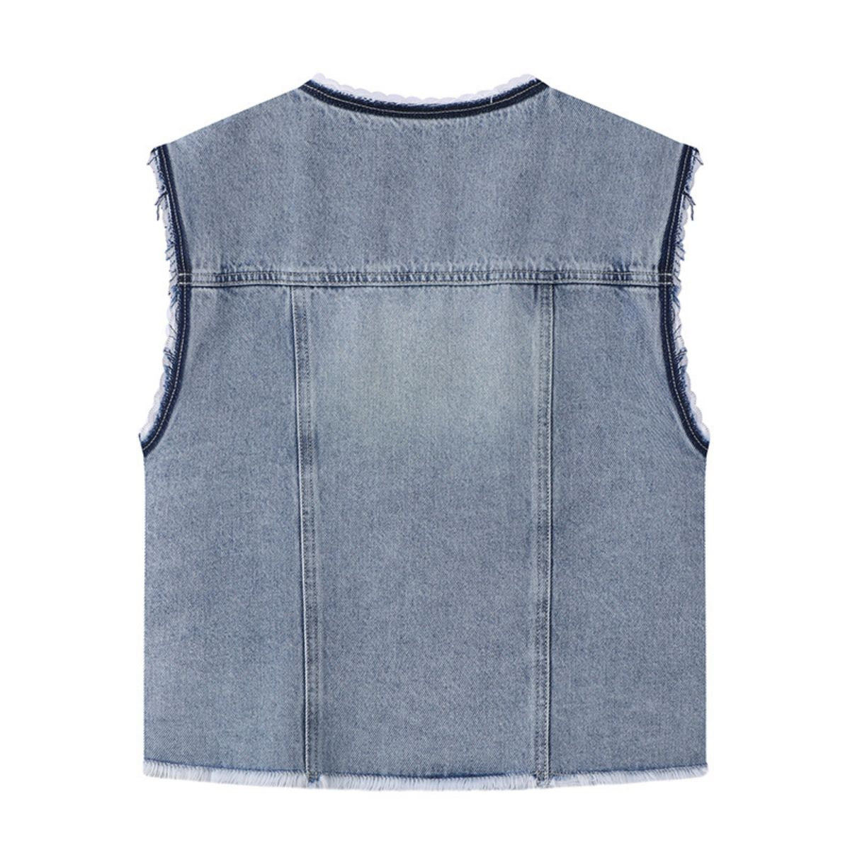 Lace-Trim Raw-Hem Denim Vest