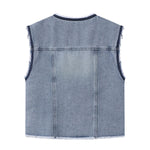 Lace-Trim Raw-Hem Denim Vest