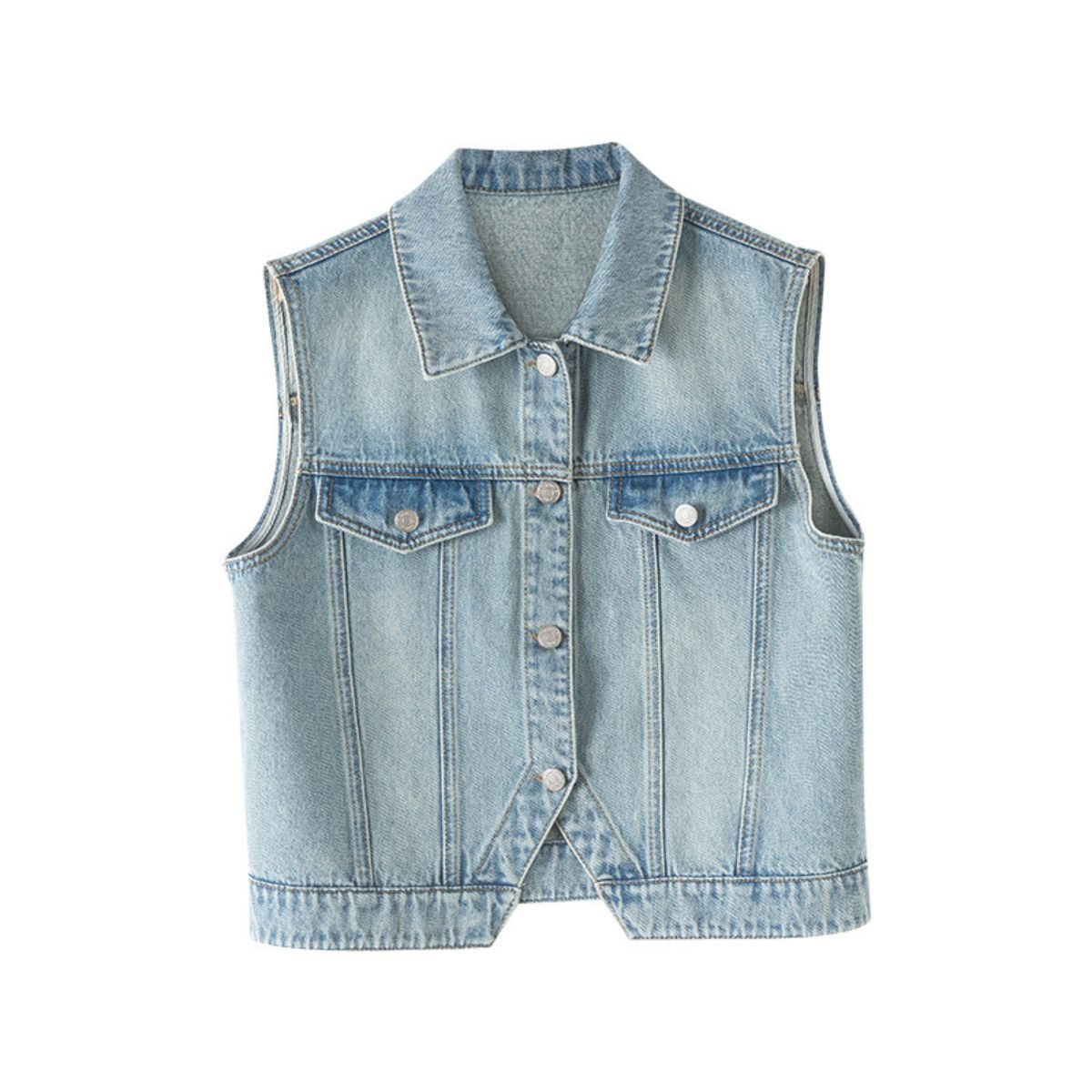 Relaxed Fit Button-Front Denim Vest