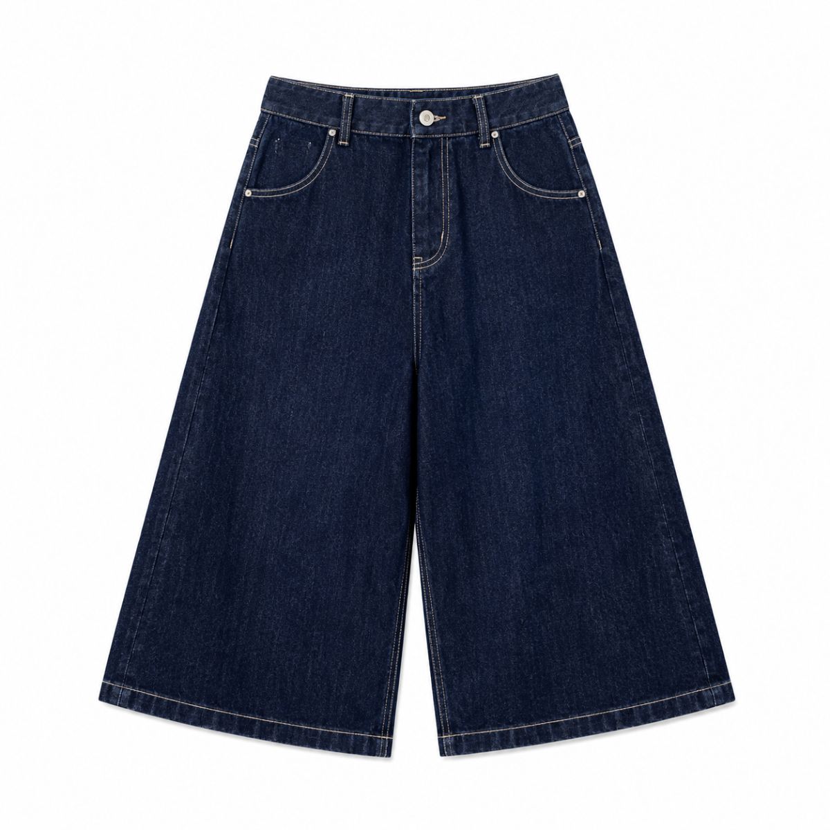 Raw Indigo Wide Leg Denim Shorts