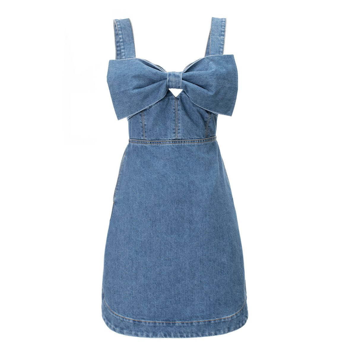 Women's Denim Bow Strappy Mini Dress