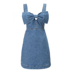 Women's Denim Bow Strappy Mini Dress