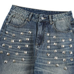 Vintage Blue Cat Whisker Studded Baggy Jeans