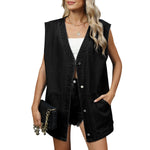 Denim V Neck Button-Front Vest
