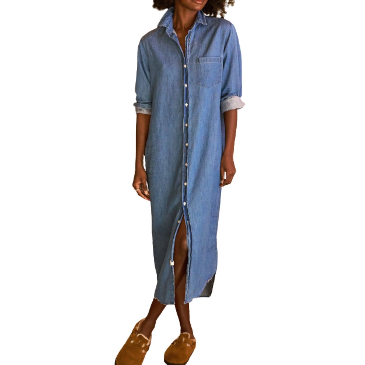 Denim Loose Fit Button-Up Maxi Shirtdress