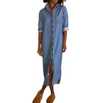 Denim Loose Fit Button-Up Maxi Shirtdress