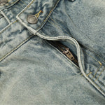 Men's Two-Tone Double Waist Denim Pants Washed Distressed Punk