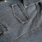 Retro Patchwork Two-in-one Design Functional Style Stand Collar Denim Jacket