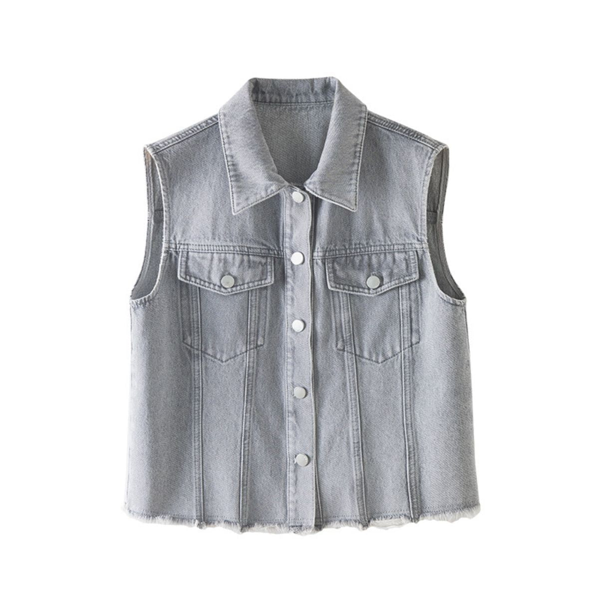 Gray Raw Hem Relaxed Denim Vest