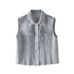Gray Raw Hem Relaxed Denim Vest