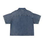 Vintage Washed Denim Zip Polo Shirt