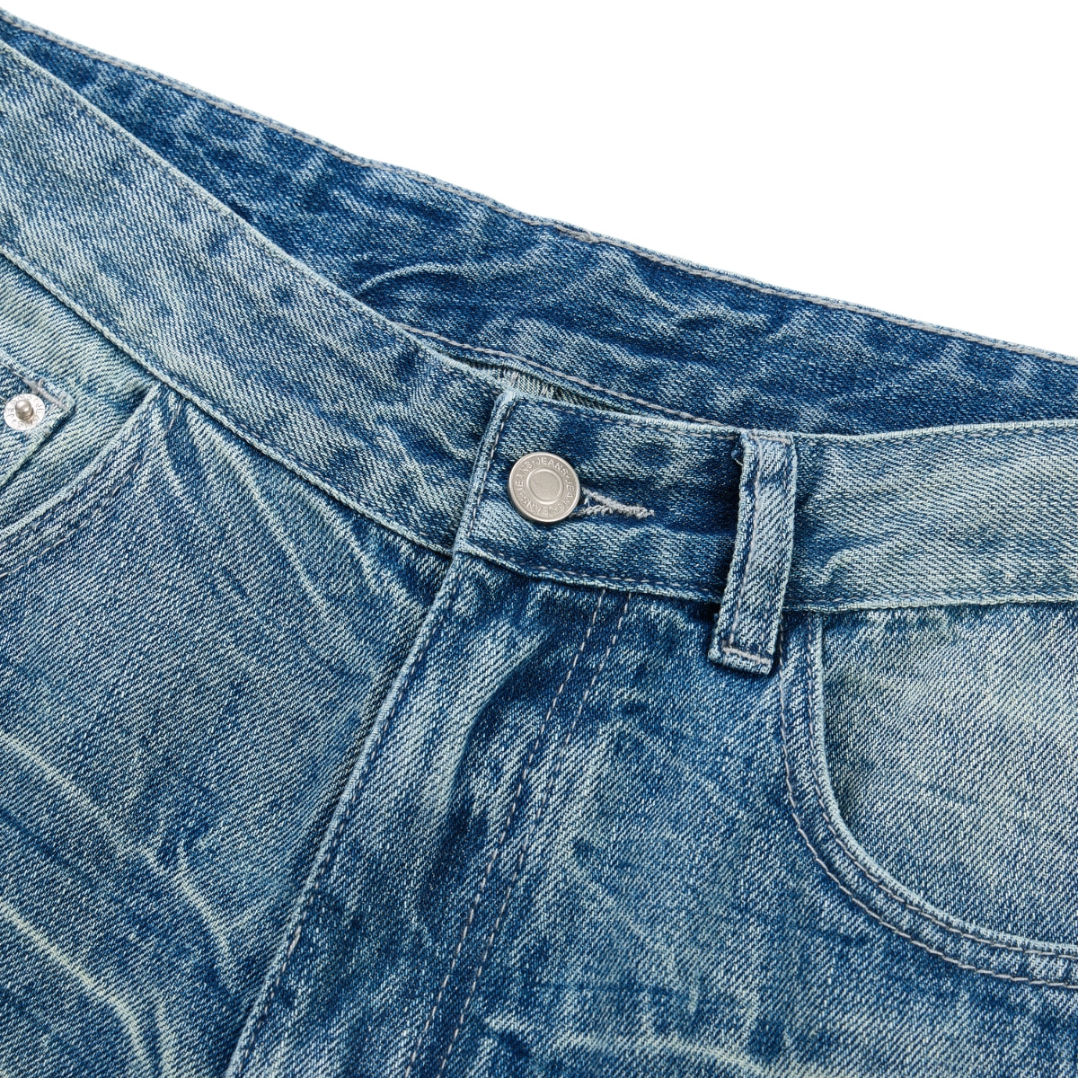 Medium Blue 3D-Whisker Baggy Jeans