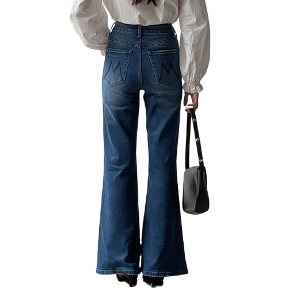 Risen Women's High Rise Washed Flare Jeans