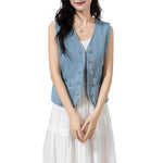 Denim V-Neck Button Down Vest