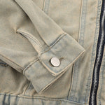 Men's American Retro Loose Zipper Workwear Washed Denim Jacket