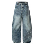 Vintage Embroidered Barrel-Leg Denim Jeans