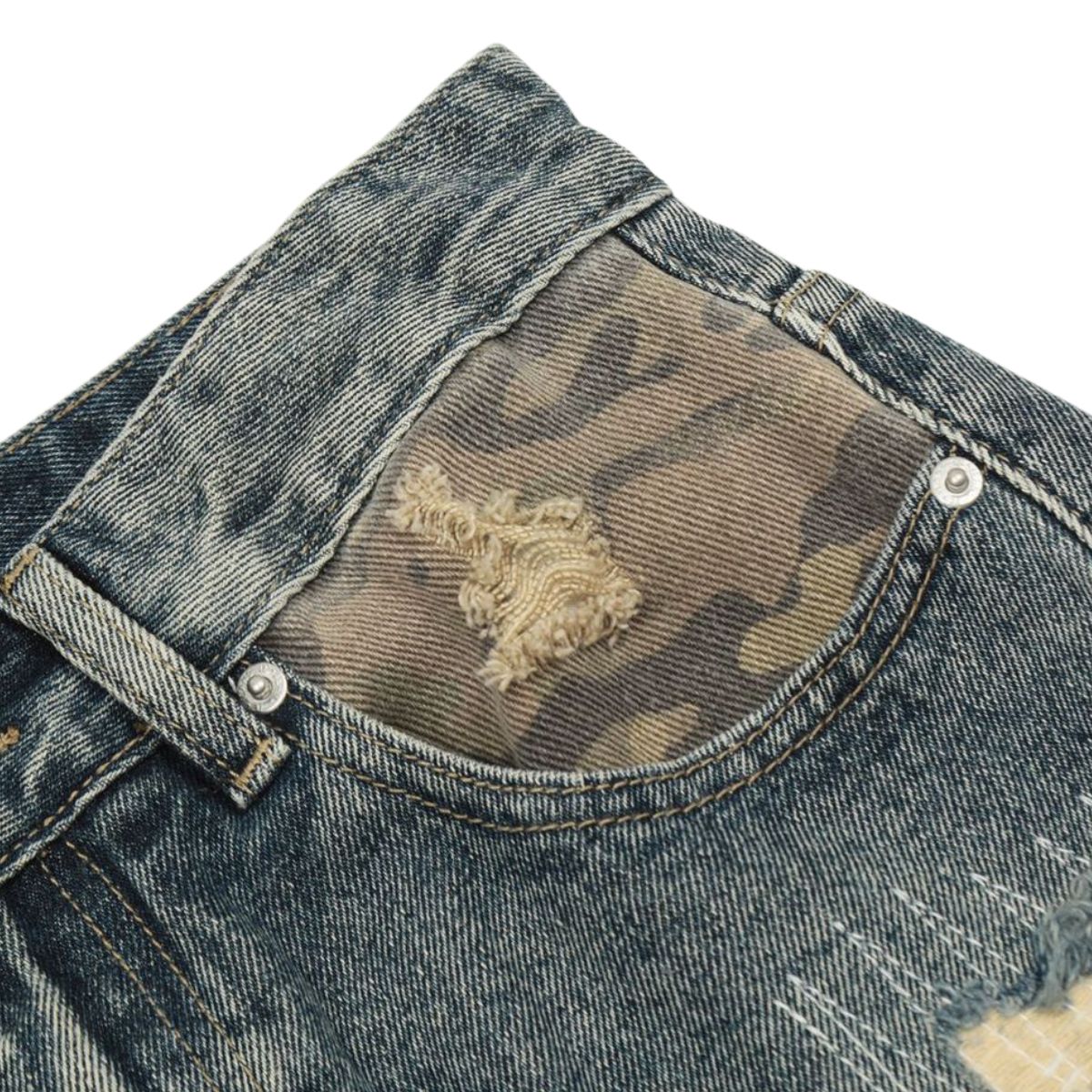 Smoke Rise Stitched Camo Ripped Denim Jeans