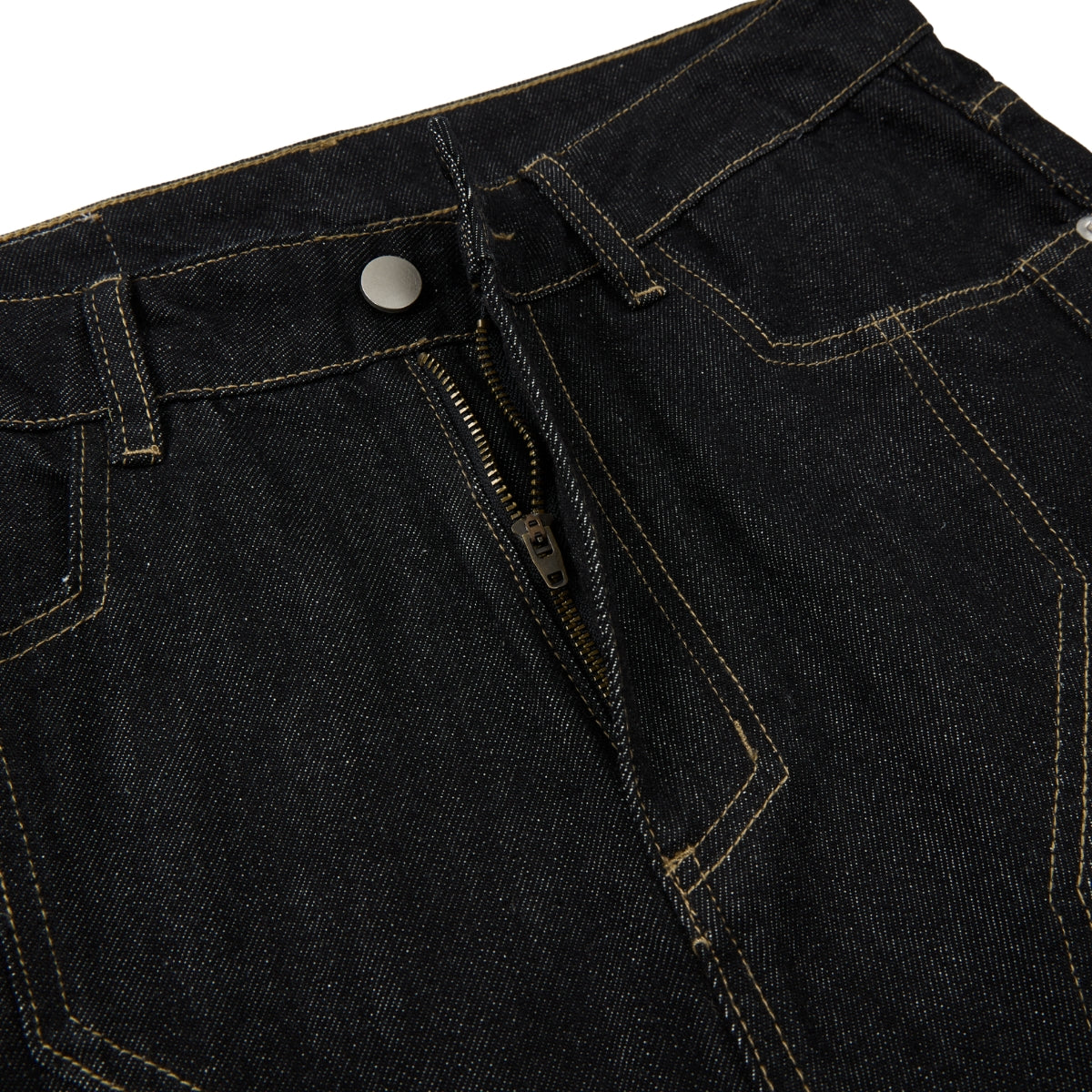 Raw Yellow-Stitch Wide-Leg Curved Baggy Denim Pants