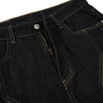 Raw Yellow-Stitch Wide-Leg Curved Baggy Denim Pants