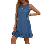 Ruffle Hem Sleeveless Denim Mini Dress